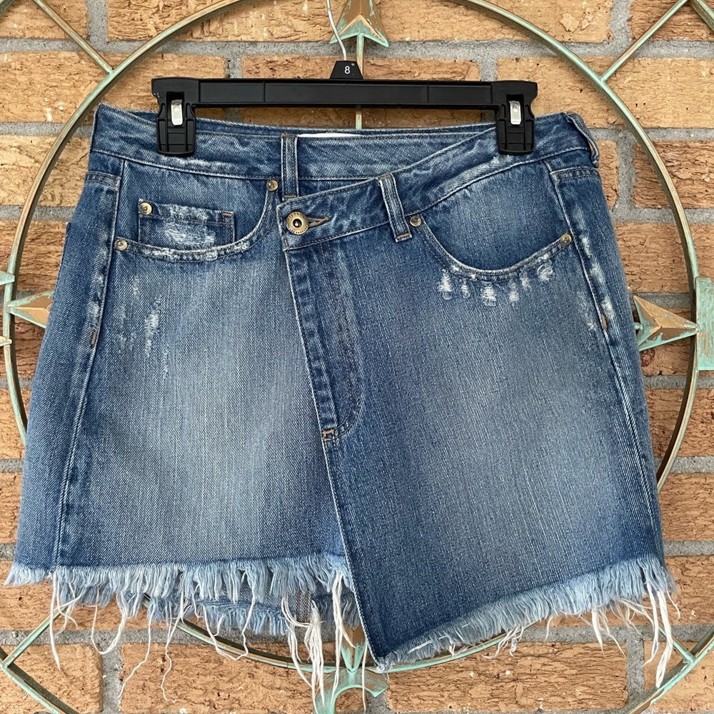 Pistola Asymmetrical Blue Distressed Denim Skirt Sz 28
